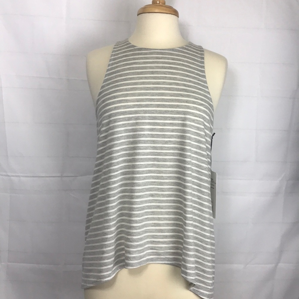 Yogalucious top tank Gray/white stripes L NWT